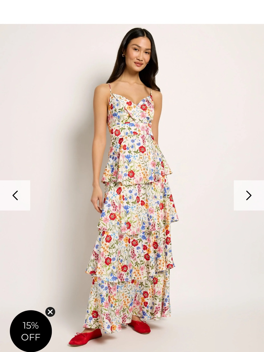 Skies Are Blue Floral Tiered Maxi Dress in Cream with Red & Blue Flowers